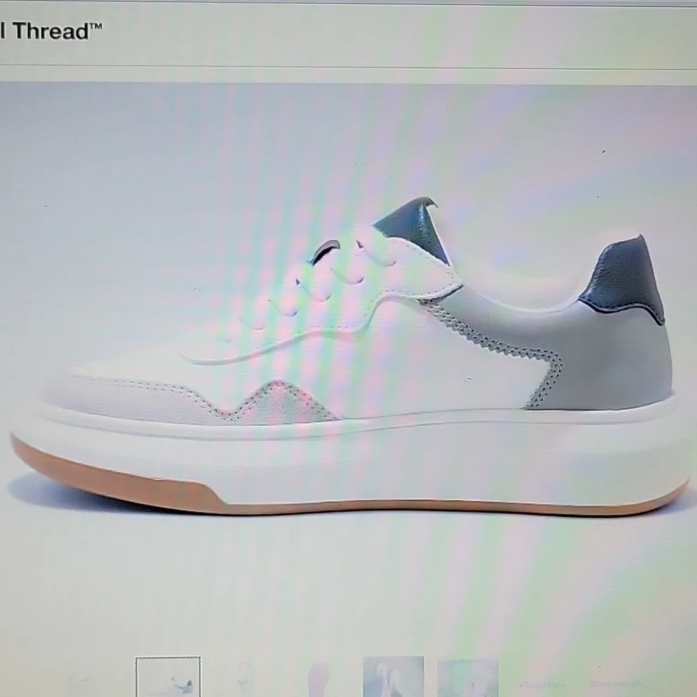 Universal Thread Flora lace up trendy sneakers white blue tan memory foam 8 New - Picture 2 of 6